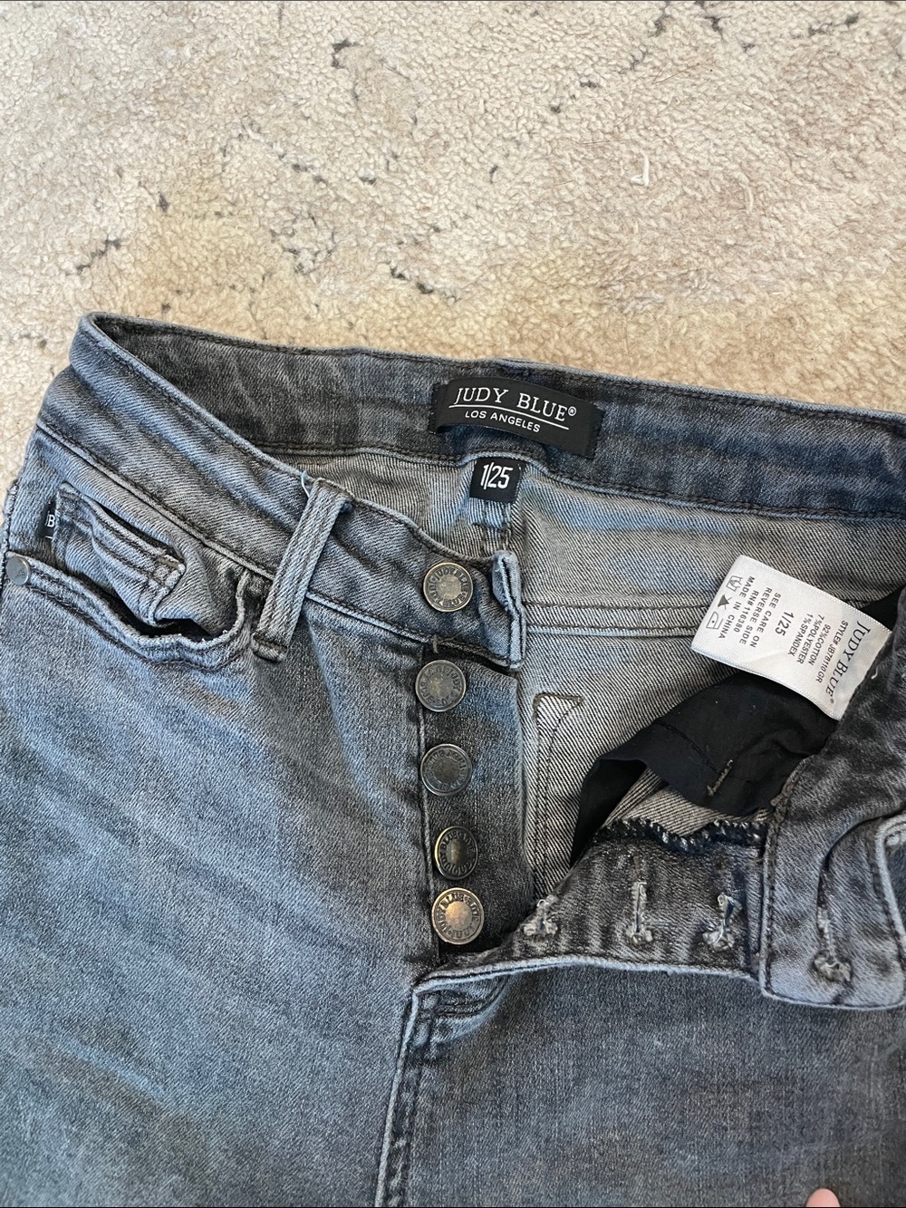 Judy Blue High-Rise Button-Fly Skinny Jeans - Charcoal Gray - Picture 5 of 14